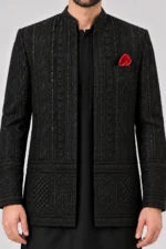 Black Embroidered Prince Coat - Image 3