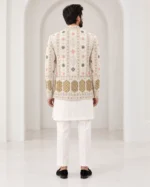 Ivory Raw Silk Floral Border-Embroidered Prince Coat - Image 2