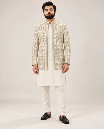 Ivory Maisuri Embroidered Prince Coat